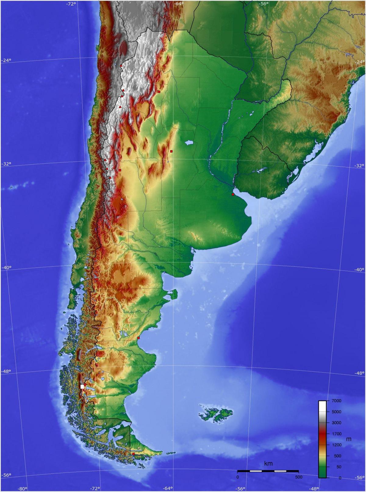 Mapa de altitud de Argentina