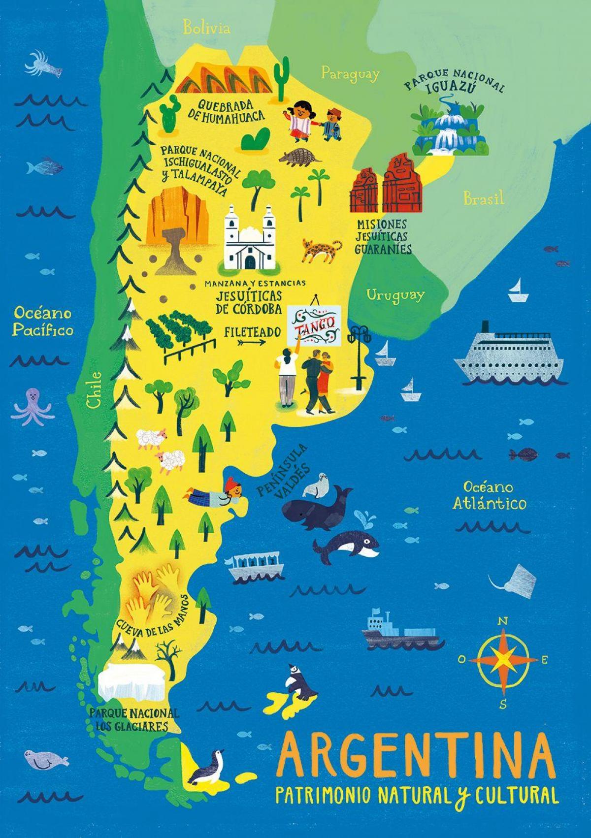 Mapa de atracciones turísticas de Argentina