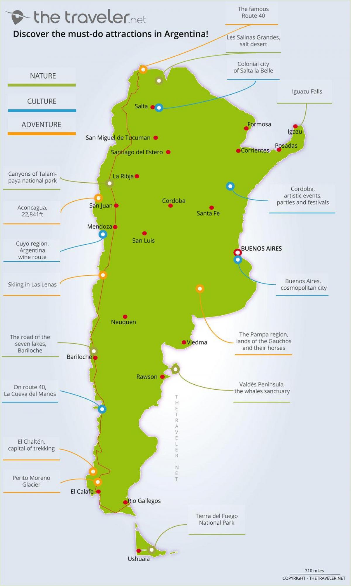 Mapa de viaje de Argentina